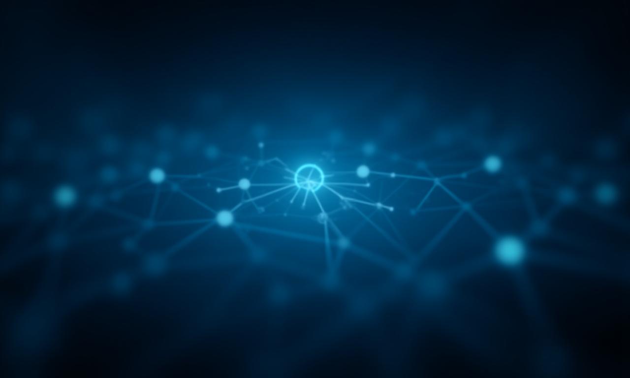 Abstract quantum network connecting glowing nodes representing secure data