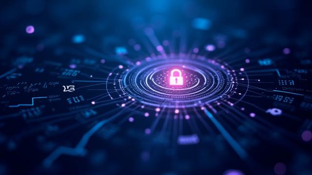 Advanced cryptographic research with complex mathematical symbols and a glowing padlock icon